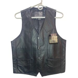 Dream Apparel Leather Biker Vest Mens 38 Black NEW Snap Front Western Yoke